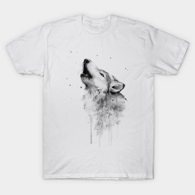 Howling Wolf Watercolor T-Shirt by Olechka